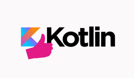 Kotlins logotyp med rosa tumme upp symbol