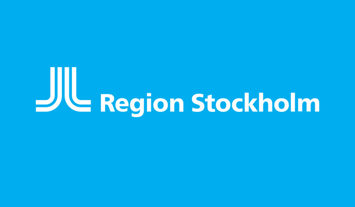 Regions Stockholms logotyp på blå bakgrund